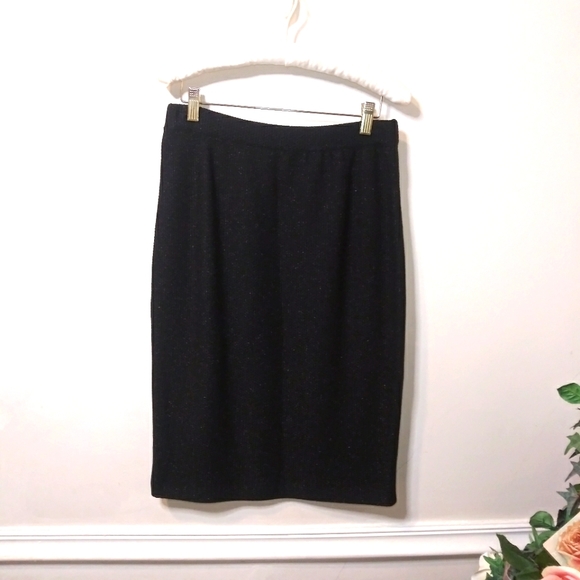 Vintage Dresses & Skirts - Vintage 80-90s Quiet Luxury Black/Silver Sparkly Santana Knit Style Pencil Skirt